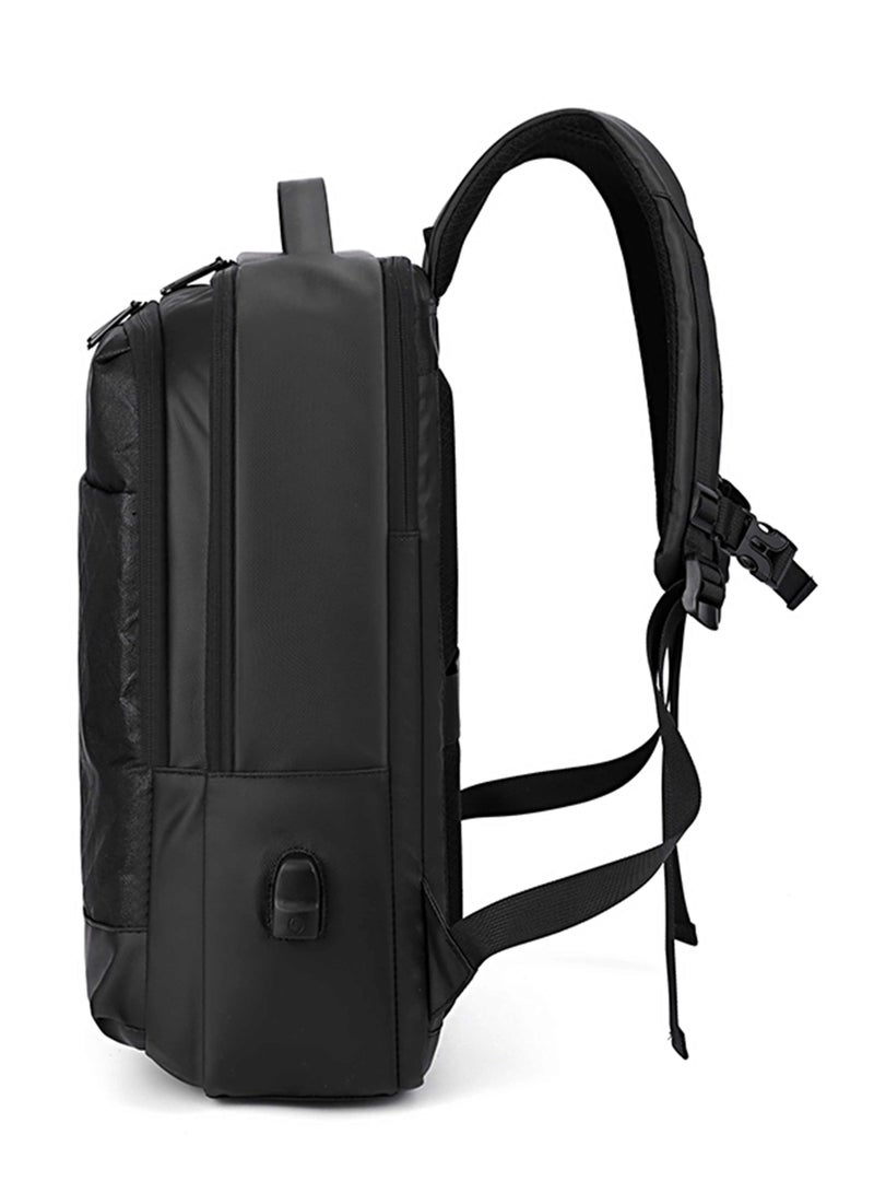 هايك Unisex Computer Shoulder Backpack Water Resistant Daypack with Built in USB port and Separate Laptop Compartment for Travel/Business/College, HK2301- Black - Image 4