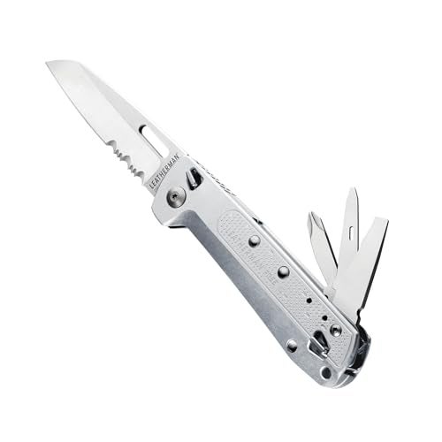 LEATHERMAN, FREE K2, Folding Pocketknife, 8-in-1 Multi-tool for Everyday Carry (EDC), Home & Outdoors, Made in USA, Silver (K2X with Serrated Blade) - Image 1
