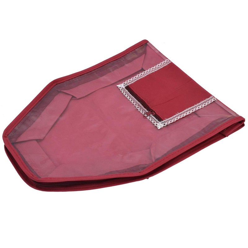 Kuber Industries Kuber Industries 2 Piece Non Woven Blouse Cover with Front Transparent Window with Attached Pocket Set MaroonCTKTC045232 - Image 5