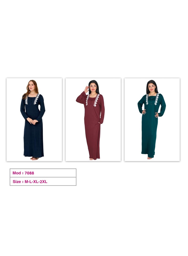 Dadoush Women Long Nightgown, Elegant Design with White Lace - Comfortable Maxi Abaya Summer Long Sleeve - Embroidered Long Dress with Wide Sleeves - Home Wear for Women - Image 4