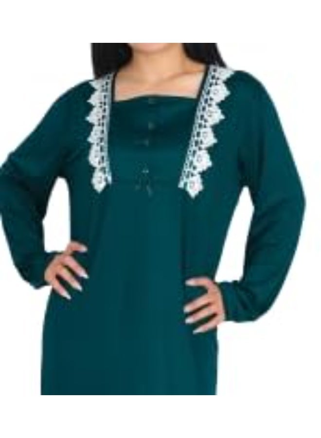 Dadoush Women Long Nightgown, Elegant Design with White Lace - Comfortable Maxi Abaya Summer Long Sleeve - Embroidered Long Dress with Wide Sleeves - Home Wear for Women - Image 2