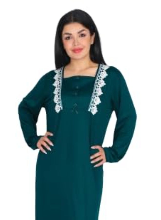 Dadoush Women Long Nightgown, Elegant Design with White Lace - Comfortable Maxi Abaya Summer Long Sleeve - Embroidered Long Dress with Wide Sleeves - Home Wear for Women - Image 3