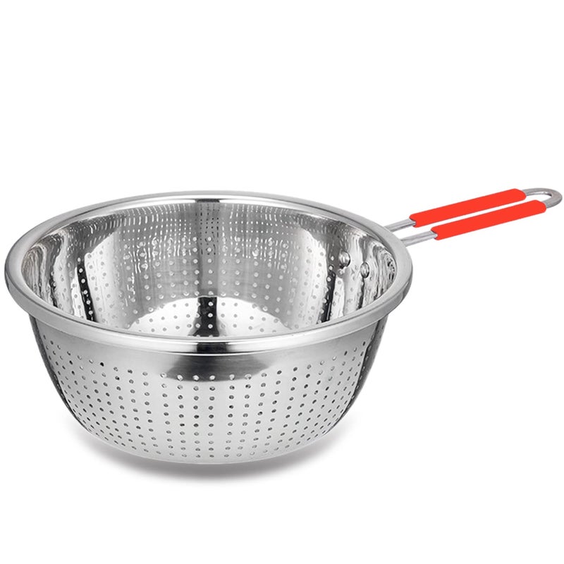Contiup Stainless Steel Perforated Metal Colander Strainer with Long Red Handle Sieve Sifters Use for Kitchen Food Pasta Noodles Spaghetti Vegetables Silver 1024 inch C072Mer26
