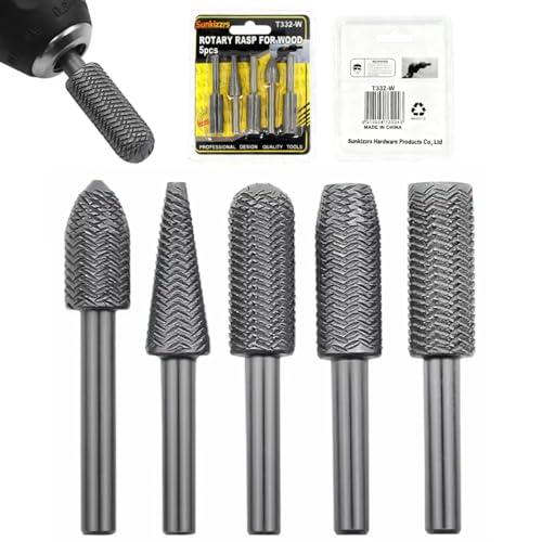 Sunkizzrs® 5-Pcs HSS Metal File Burr Drill Bit Set —Metal Working Rasps 6mm (1/4") Round Shank —High Speed Steel Rotary File Rasps for Deburring, Grinding, Shaping & Rust Removal - Image 1