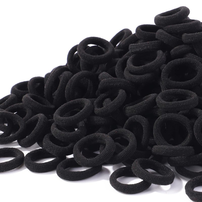 Jollybows 300pcs Baby Hair Ties Girls Elastic Hair Accessories Small Nylon Hair Bands for Toddler Infant Ponytail Holders 1" Black Mini Kids Hairband - Image 1