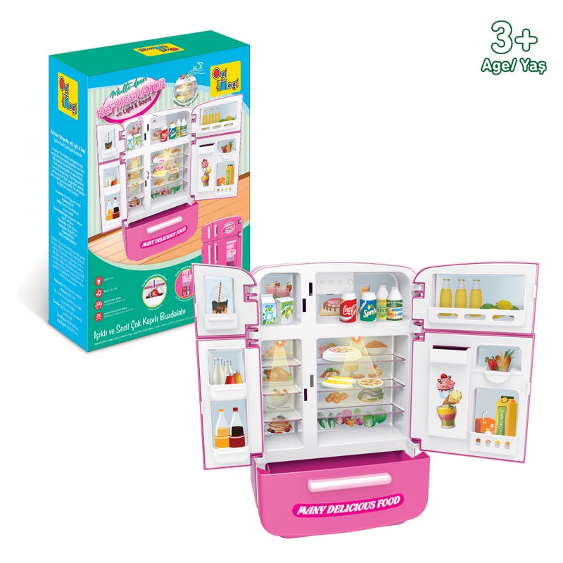 أوجي موجي تويز طقم لعب ثلاجة متعددة الأبواب مع إضاءة وصوت، لعبة تفاعلية لمحاكاة الثلاجة مزودة بأضواء وأصوات واقعية وأبواب متعددة للعب الأدوار، هدية مثالية للبنات من عمر 3 سنوات فما فوق. - Image 1