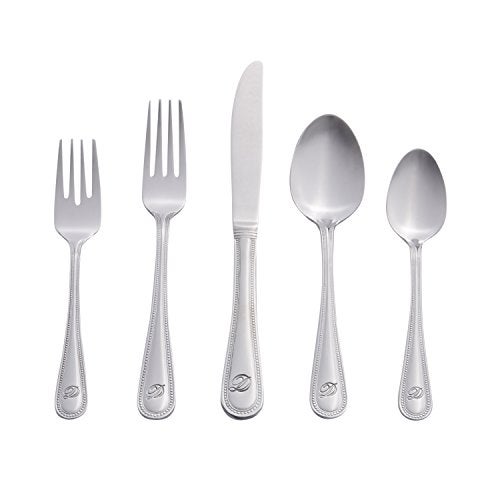 RiverRidge Monogrammed Beaded Flatware Set - D - 46-Piece Silverware with Custom Letter Stamp, 18/0 Stainless Steel Utensils Set for Daily Use & Special Occasions - Dishwasher Safe, Versatile Design - Image 1