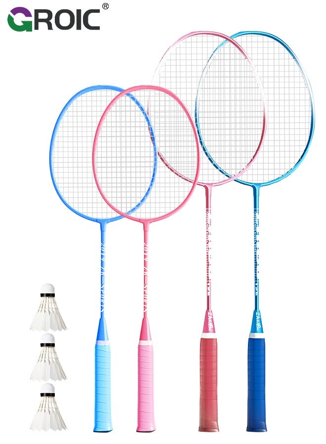 GROIC مجموعة مضارب الريشة للأطفال والآباء 9 قطع، مدرب الريشة، معدات تدريب الريشة مع 4 مضارب ريشة، 3 كرات ريشة، 2 حقيبة حمل - Image 1