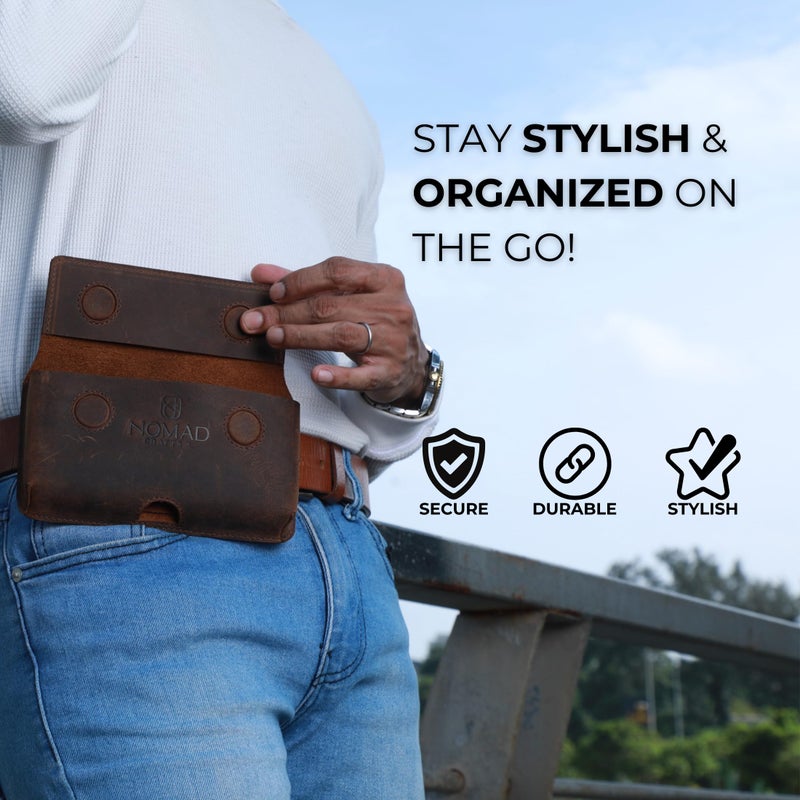 NomadCraftsCo. Genuine Leather Horizontal Phone Holster for Men, Horizontal Cell Phone Holder for Belt w/Magnet Closures, Handcrafted Cellphone Case for iPhone and Smartphones - Image 2