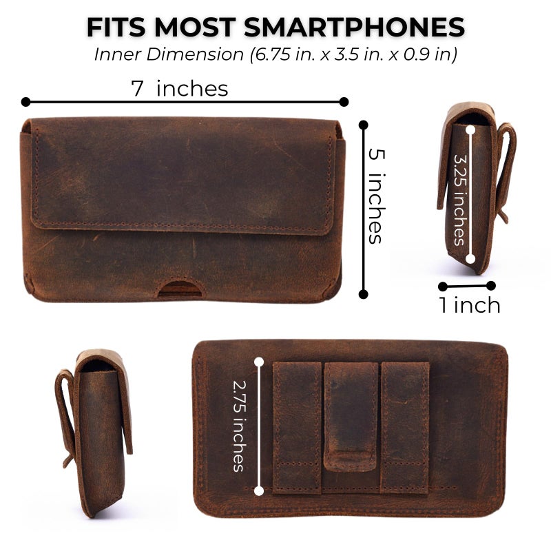 NomadCraftsCo. Genuine Leather Horizontal Phone Holster for Men, Horizontal Cell Phone Holder for Belt w/Magnet Closures, Handcrafted Cellphone Case for iPhone and Smartphones - Image 3