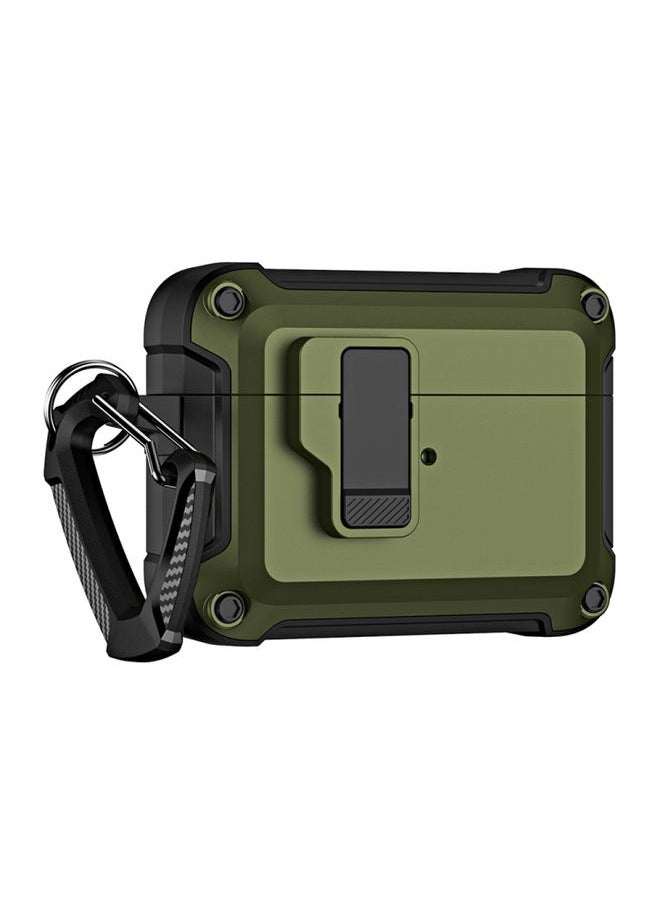 Generic - Case Cover For AirPods Pro 2 TPU + PC Wireless Bluetooth Earphone Protective Case with Switch Lock & Hook Dark Green - Image 1