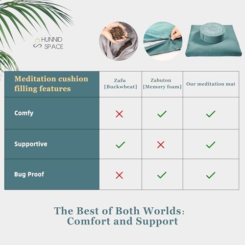 hunnidspace Meditation Zafu Cushion Set with Buckwheat Hulls & Memory Foam - Ergonomic Support for Yoga & Sitting - Removable Machine-Washable Luxury Velvet Cover - for Adults and Kids (Green) - Image 3