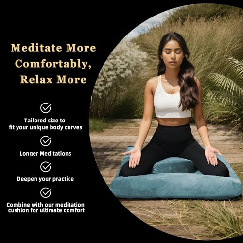 hunnidspace Meditation Zafu Cushion Set with Buckwheat Hulls & Memory Foam - Ergonomic Support for Yoga & Sitting - Removable Machine-Washable Luxury Velvet Cover - for Adults and Kids (Green) - Image 5