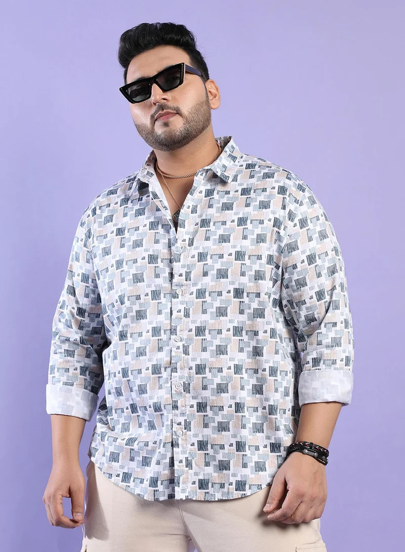 Instafab Plus Instafab Plus Men's Blue Abstract Geometric Shirt For Casual Wear | Spread Collar | Long Sleeve | Button Closure | Cotton Shirt Crafted With Comfort Fit For Everyday Wear