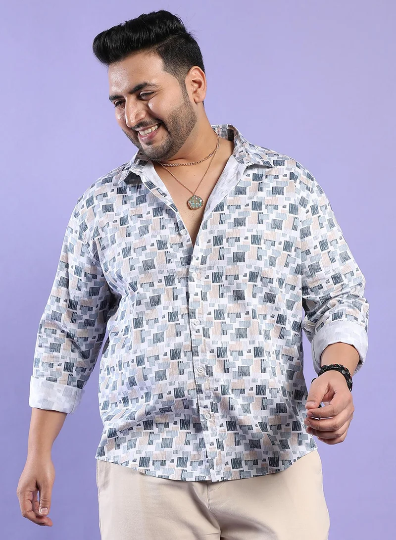 Instafab Plus Instafab Plus Men's Blue Abstract Geometric Shirt For Casual Wear | Spread Collar | Long Sleeve | Button Closure | Cotton Shirt Crafted With Comfort Fit For Everyday Wear