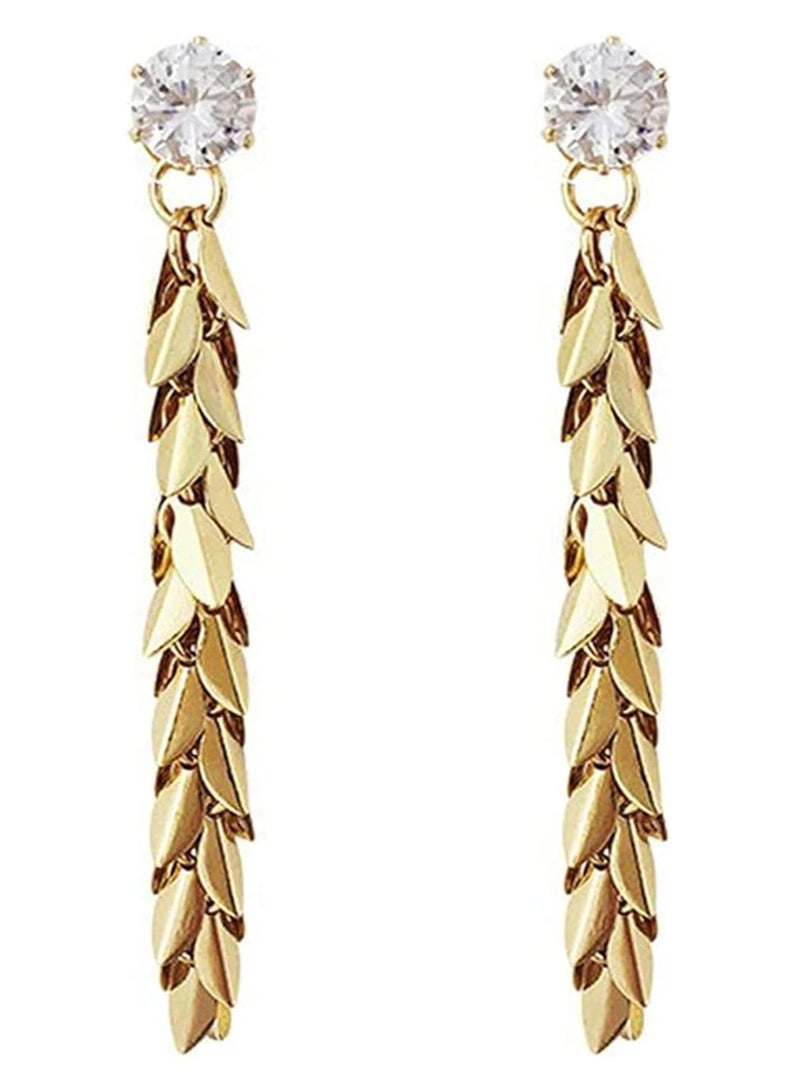 Julia Store 18K Gold Plated Bohemia Ethnic Vintage Zircon Wheat Leaf Tassel Long Earrings Elegant Gift For Girls Women By Julia Store  - Image 1