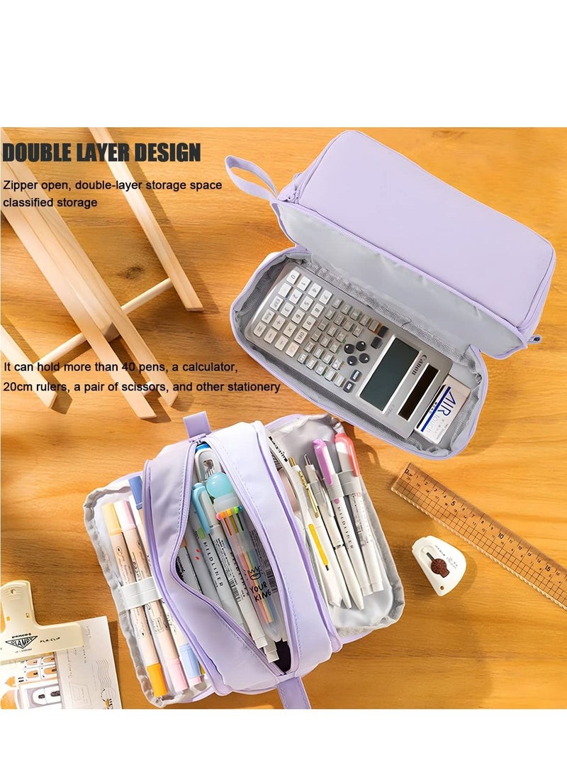 SYOSI - Large Capacity Pencil Case, Big Pen Pencil Pouch with 4 Compartments & Zipper Portable Handle, Aesthetic Pencil Case Stationery Organizer for Office College School Teen Men Women (Purple) - Image 1