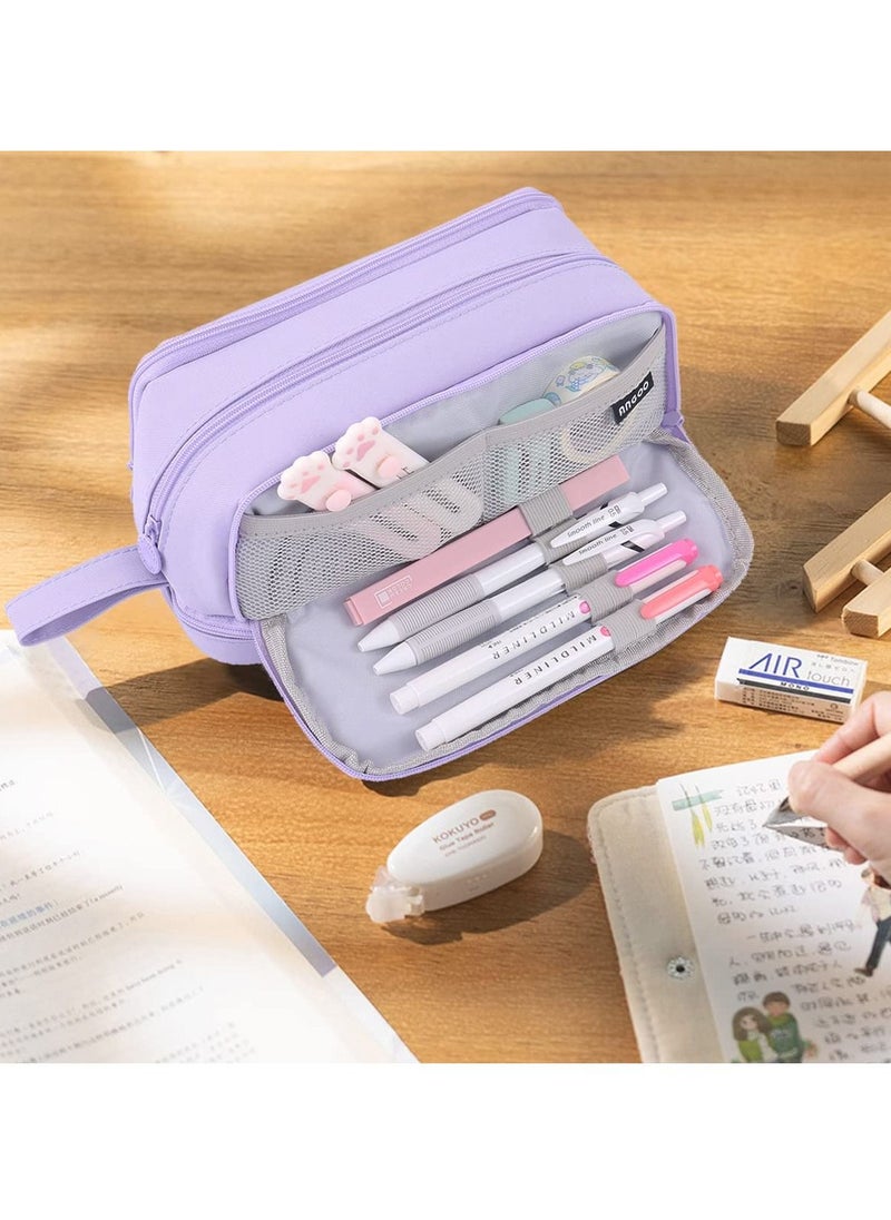 SYOSI - Large Capacity Pencil Case, Big Pen Pencil Pouch with 4 Compartments & Zipper Portable Handle, Aesthetic Pencil Case Stationery Organizer for Office College School Teen Men Women (Purple) - Image 1