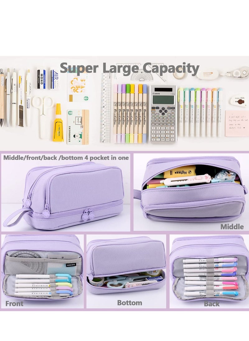 SYOSI - Large Capacity Pencil Case, Big Pen Pencil Pouch with 4 Compartments & Zipper Portable Handle, Aesthetic Pencil Case Stationery Organizer for Office College School Teen Men Women (Purple) - Image 1