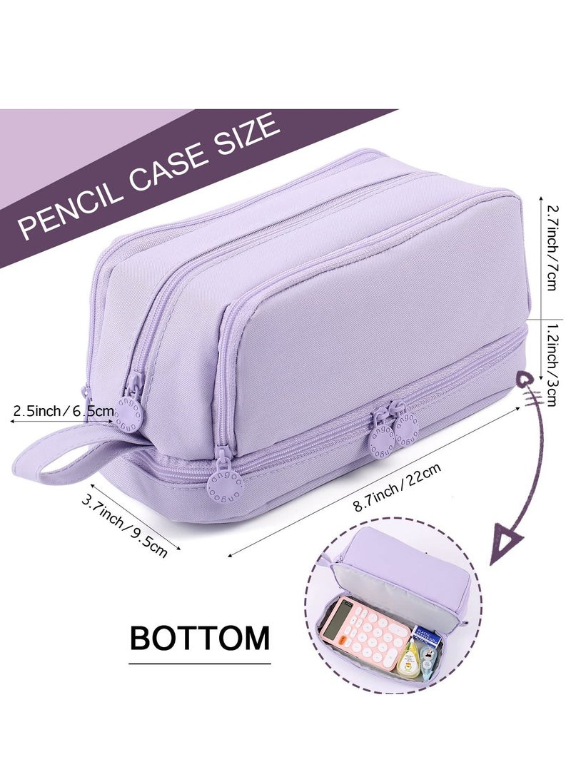 SYOSI - Large Capacity Pencil Case, Big Pen Pencil Pouch with 4 Compartments & Zipper Portable Handle, Aesthetic Pencil Case Stationery Organizer for Office College School Teen Men Women (Purple) - Image 1