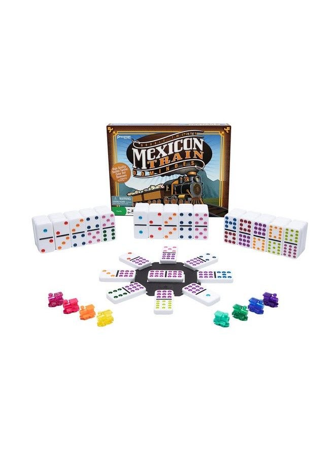 Pressman Mexican Train Dominoes Beautiful Color Dot Double 12 Dominoes Set Includes Train Markers And Hub By Pressman Multi Color 5"  - Image 1