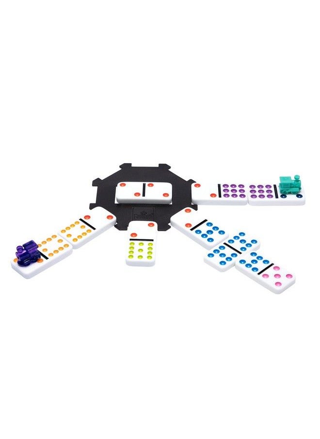 Pressman Mexican Train Dominoes Beautiful Color Dot Double 12 Dominoes Set Includes Train Markers And Hub By Pressman Multi Color 5"  - Image 3