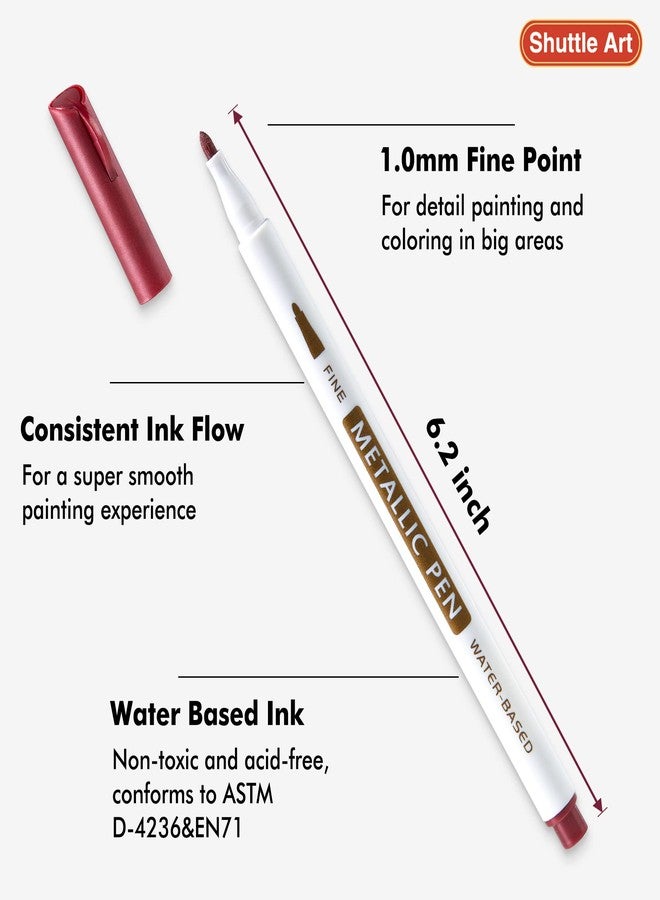 Shuttle Art Metallic Marker Pens, 24 Colors Metallic Paint Markers Fine Point for DIY Card, Calligraphy, Art and Crafting Projects, Works Great on Black Paper, Scrapbooks, Fabric, Rock. - Image 2