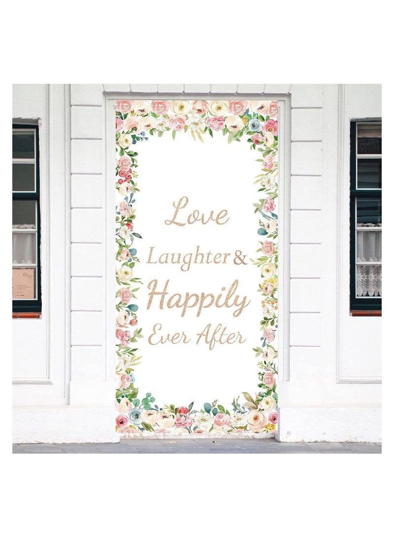 Cheerful Home Banner Poster Love Laugh Be Happily Ever After Backdrop Gift Banners Wedding Engagement Party Door Cover Pre-Wedding Ritual Photo Booth Decor Printed by Up to Date Egypt - Image 1