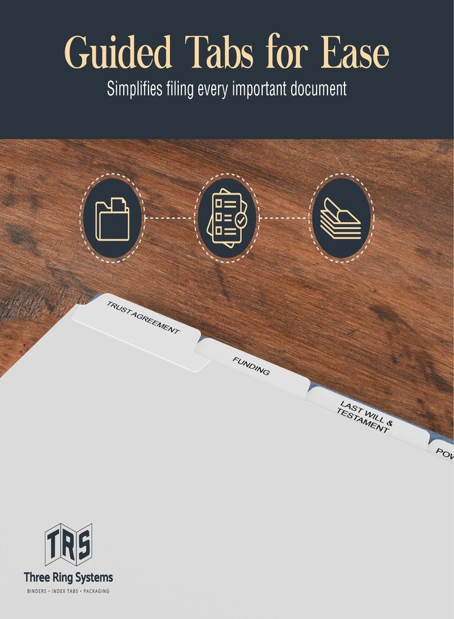 Three Ring Systems Estate Organizer Planning Portfolio - Estate Planning Binder, No Box Organizer Trust Binder Planner for Wills, Insurance, 3 Ring Portfolio - Linen Kit - (Navy Linen) - Image 3