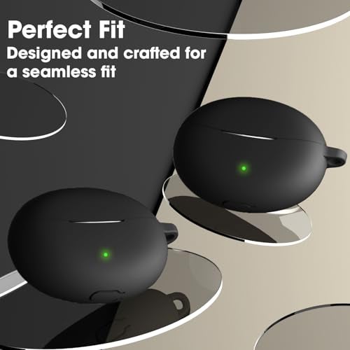 Sounce Earphone Case Cover for Oppo Enco Air3 Pro TWS Soft Silicone Skin Case Cover Shock Absorbing Protective Case with Keychain [Front LED Visible] - Black - Image 2