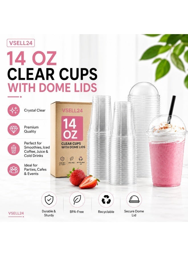 vsell24 14 Oz Clear Disposable Cups with Dome Lids | Premium Plastic Drink Cups for Smoothies, Iced Coffee, Milkshakes, Juice & Cold Beverages | Ideal for Parties, Events, Cafes & Everyday Use - Image 5