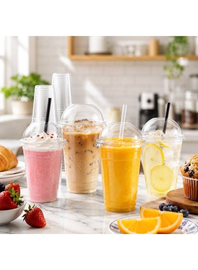 vsell24 14 Oz Clear Disposable Cups with Dome Lids | Premium Plastic Drink Cups for Smoothies, Iced Coffee, Milkshakes, Juice & Cold Beverages | Ideal for Parties, Events, Cafes & Everyday Use - Image 3