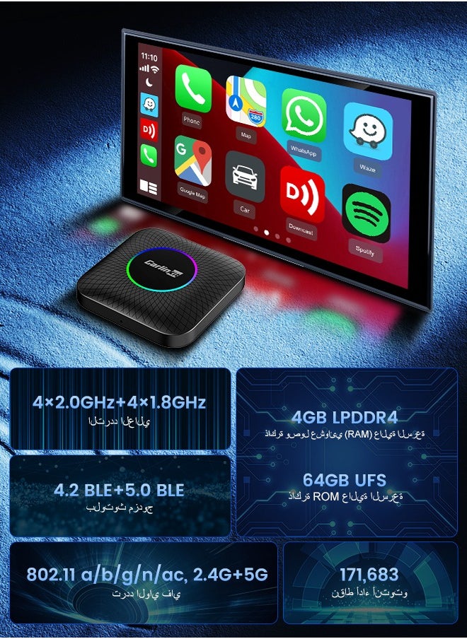 كار لينكيت - كارلينكيت ليد كاربلاي أي صندوق سيارة أندرويد 13 أنظمة ذكية كسم 6225 8 جرام 128 جرام اللاسلكية كاربلاي أندرويد السيارات ل جي إم سي مازدا كامري هيونداي Youtube Netflix tv box - Image 1