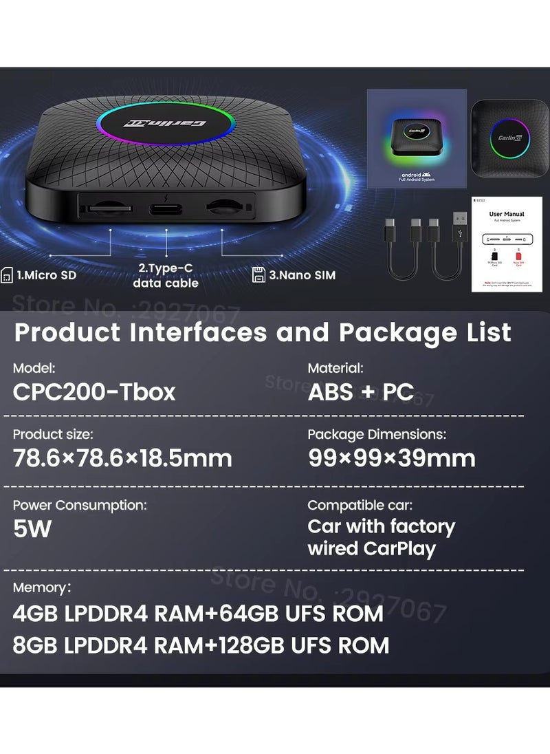 Carlinkit - Led CarPlay Android 13 4+64GB/8+128GB smart systems ai Box QCM 6225 4g 64g wireless Android Auto CarPlay Youtube Netflix tv box for 98% car GMC Mazda Camry Hyundai Audi - Image 1
