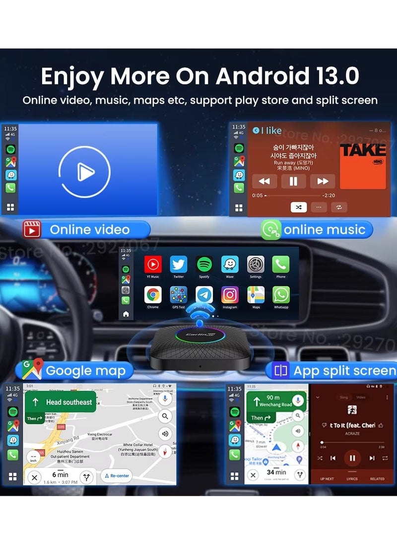 Carlinkit - Led CarPlay Android 13 4+64GB/8+128GB smart systems ai Box QCM 6225 4g 64g wireless Android Auto CarPlay Youtube Netflix tv box for 98% car GMC Mazda Camry Hyundai Audi - Image 1