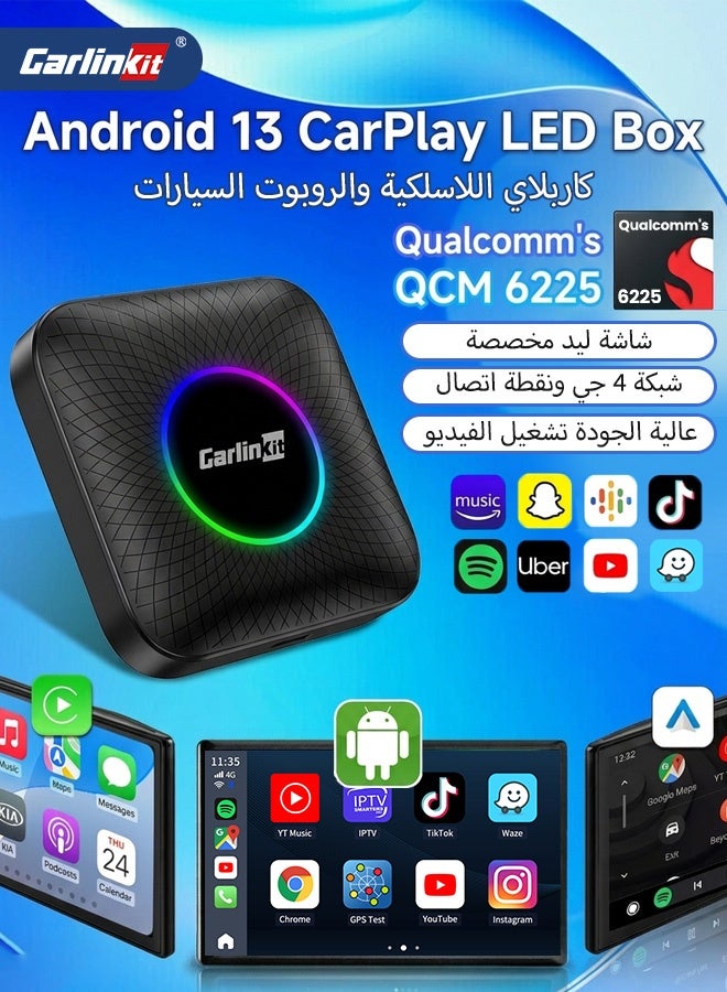 Carlinkit LED CarPlay Android 13 4GB+64GB/8GB+128GB Smart Systems Ambient AIBox QCM6225 Wireless Android Auto Wireless CarPlay Youtube Netflix 4G LTE for 98% Cars Mazda Toyota Hyundai Audi - Image 1