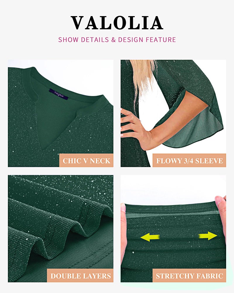 VALOLIA Womens Blouses Dressy Casual: Christmas - Tunic Tops for Women Loose Fit Dressy - Flowy Winter Blouses Plus Size Evening Party Tops for Women Sparkly Green Medium - Image 4