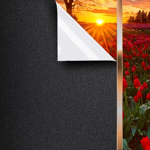DUOFIRE Blackout Window Film Sun Blocking White Black Window Privacy Film Non Adhesive Static Cling Removable Windows Tint Anti Glare Day Sleep Windows Tinting Films for Home Office174 x 787 in