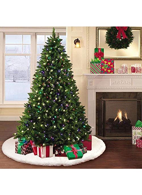 yuboo yuboo White Fur Christmas Tree Skirt 36 inches Fluffy Fuzzy Tree Skirt Rug for 75 ft Tree White Christmas Wonderland Decorations 