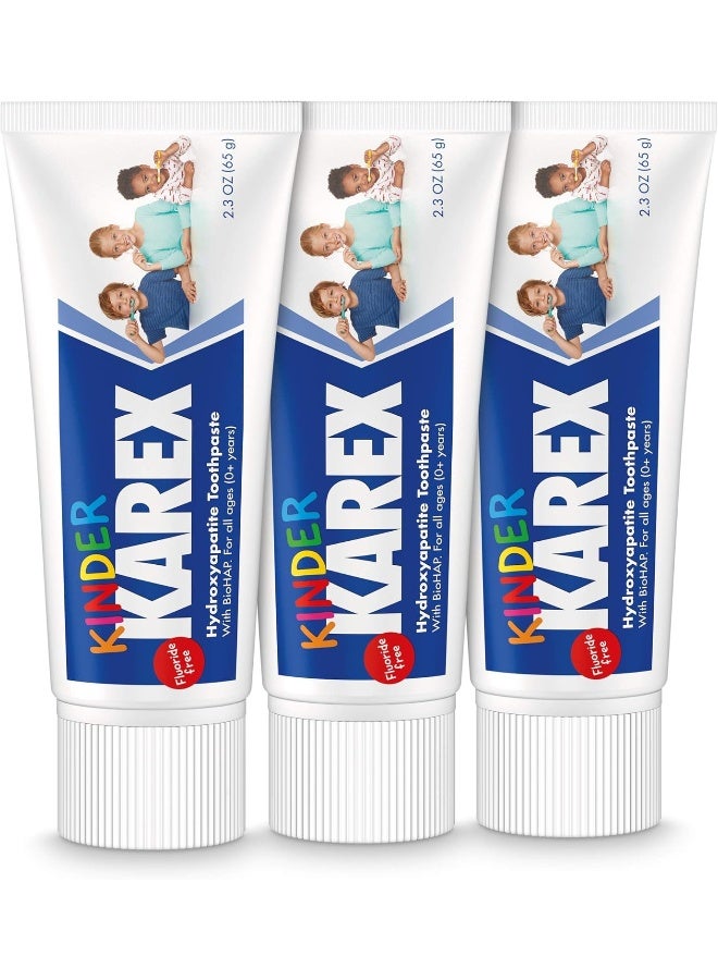 KAREX Kinder Karex Hydroxyapatite Kids Toddler Toothpaste 2.3 Ounce (Pack of 3), Fluoride Free, Safe If Accidentally Swallowed - Image 1