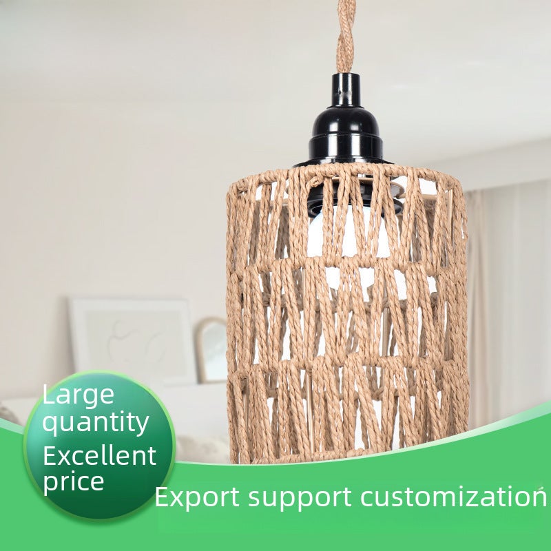 Paper Rope Chandelier Lampshade Hand-woven New Chinese Homestay Restaurant Hotpot Restaurant Cafe Creative Lamps Decoration(XH23-396 with national standard light line 1 m) - Image 1