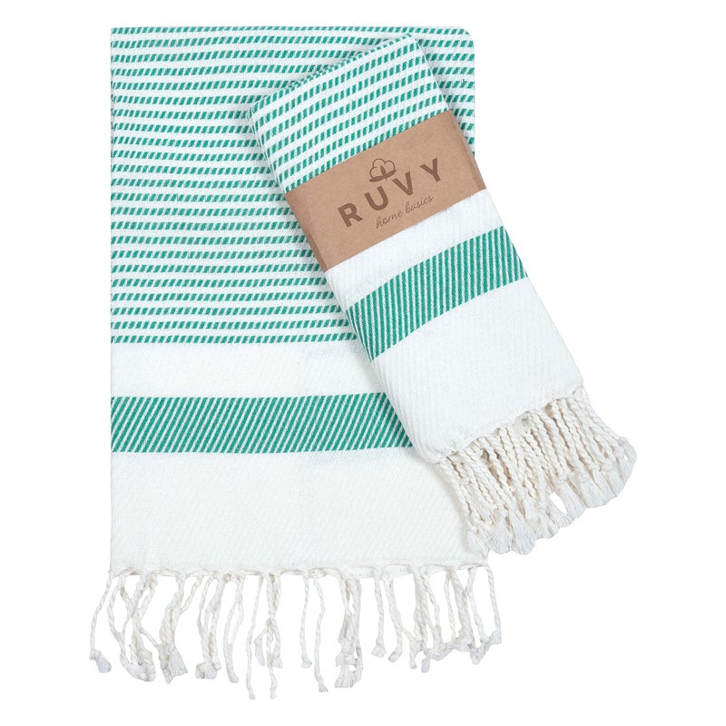 Ruvy Home Basics Turkish Hand Towels for Bathroom Set of 2 18x40 Cotton Decorative Towel for Bathroom Kitchen Dishcloth Tea Yoga Face Gym Green