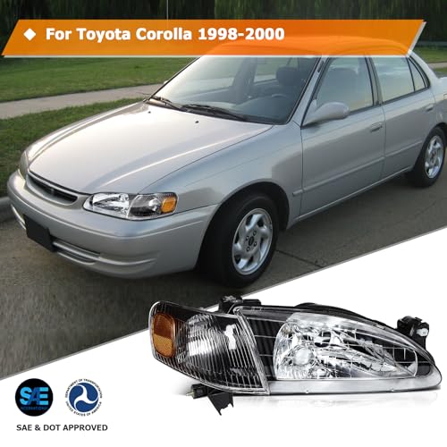 LBRST Headlight Assembly for Corolla 1998-2000 Clear Lens Black Housing Amber Reflector Driver and Passenger Side Headlamp - Image 2