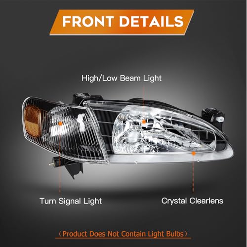 LBRST Headlight Assembly for Corolla 1998-2000 Clear Lens Black Housing Amber Reflector Driver and Passenger Side Headlamp - Image 3