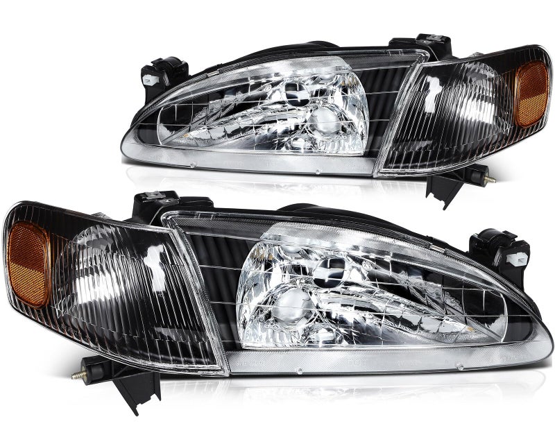 LBRST Headlight Assembly for Corolla 1998-2000 Clear Lens Black Housing Amber Reflector Driver and Passenger Side Headlamp - Image 1