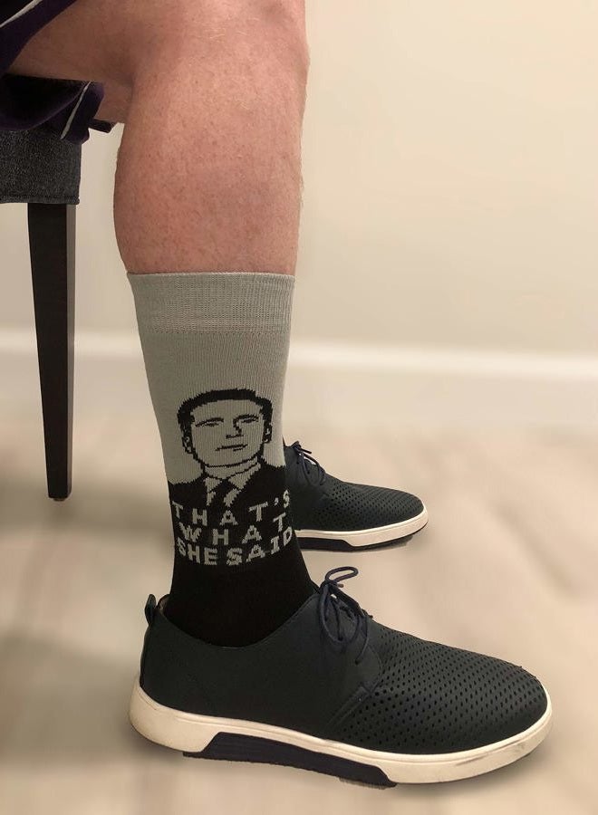 Balanced Co. That's What She Said Dress Socks Michael Scott Funny Socks Crazy Socks Casual Cotton Crew Socks, Gray, One size - Image 4