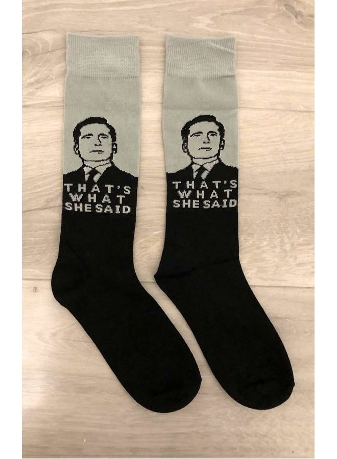 Balanced Co. That's What She Said Dress Socks Michael Scott Funny Socks Crazy Socks Casual Cotton Crew Socks, Gray, One size - Image 5