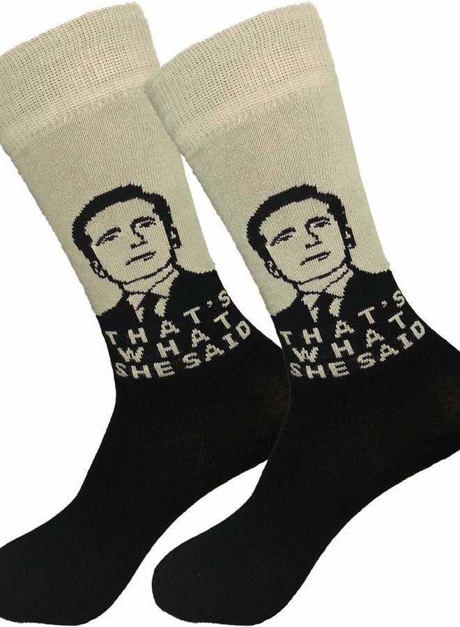 Balanced Co. That's What She Said Dress Socks Michael Scott Funny Socks Crazy Socks Casual Cotton Crew Socks, Gray, One size - Image 1