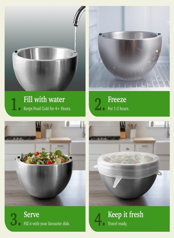 Aranka Dip Chiller Bowl with Lid, Stainless Steel 35 oz Double-Walled Insulated Serving Bowl for Keeping Food Hot or Cold, Perfect for Guacamole, Ice Cream, Salad & Soups - Image 2
