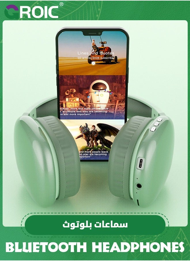 GROIC - The Wireless Headphones with Microphone, Green Rechargeable Over Ear Wireless Bluetooth Headphones with 10Hr Playtime, SD Slot, Backup Wire, Soft Cushion Wireless Headset with Mic - Image 1